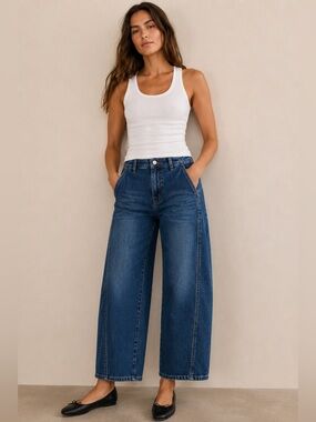 Pilcro Anthropologie Lex Cropped Barrel Jeans Size 25 Medium Wash Wide Leg Denim